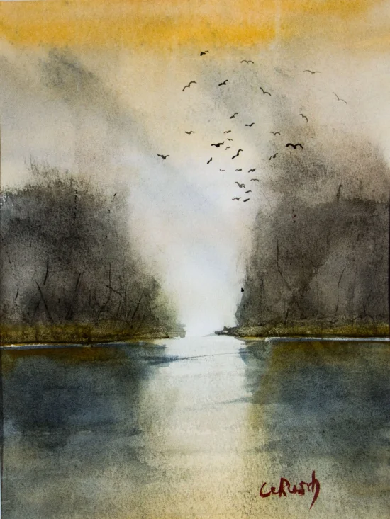 Aquarell River landscape