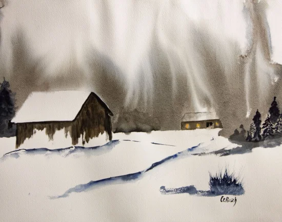 Aquarell Winter landscape 3